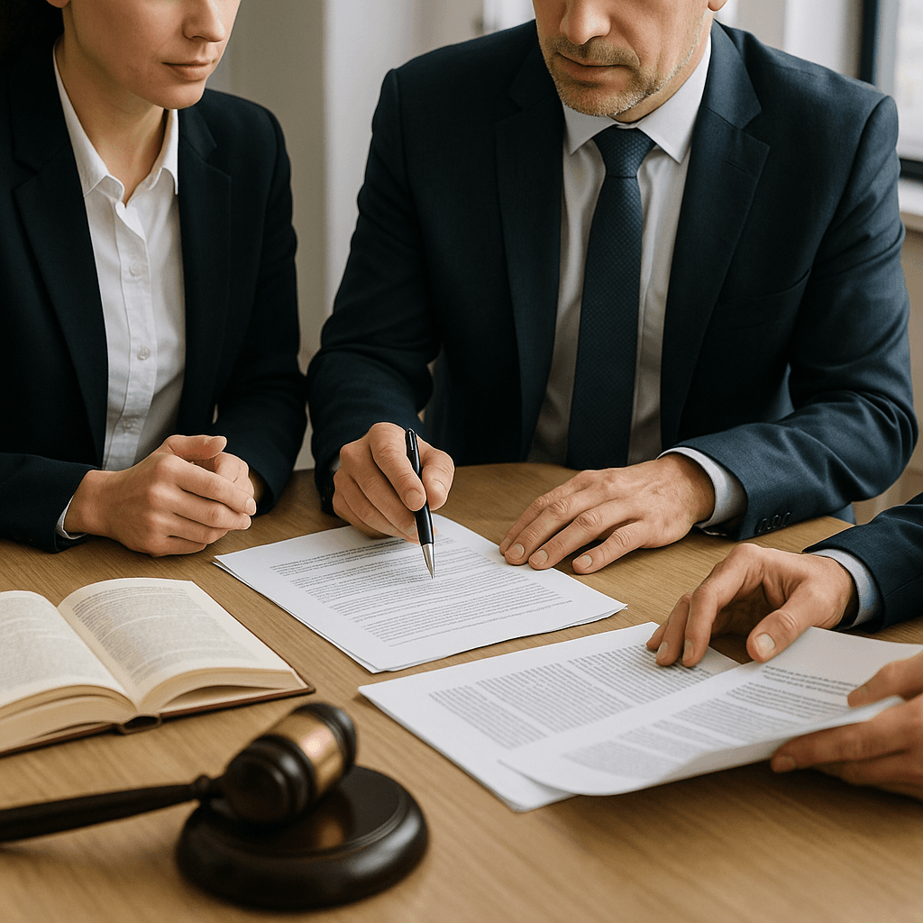 Réunion de direction dans un bureau moderne, discussion autour de documents