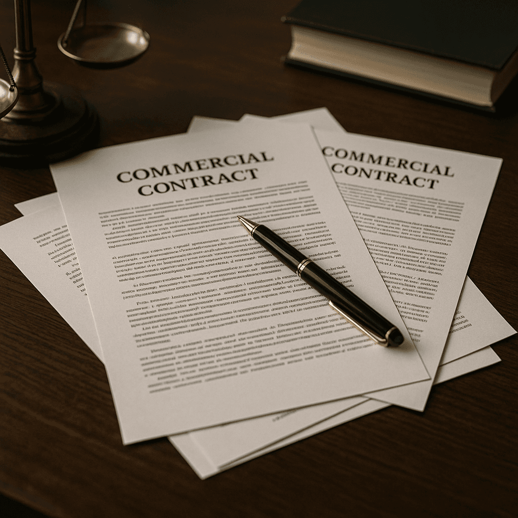 Illustration représentant différents types de contrats commerciaux.