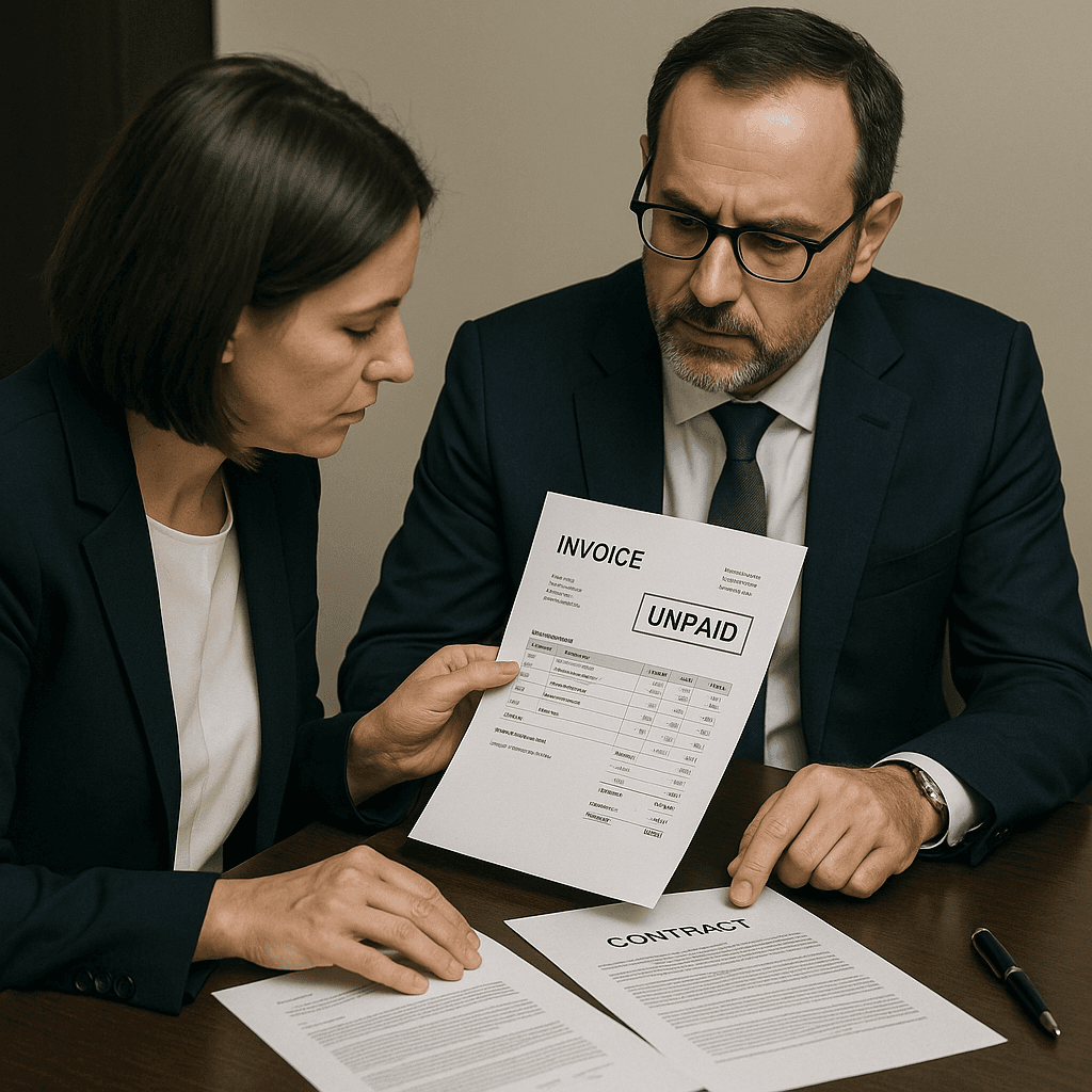 Illustration d'une facture impayée et démarches de recouvrement entre entreprises